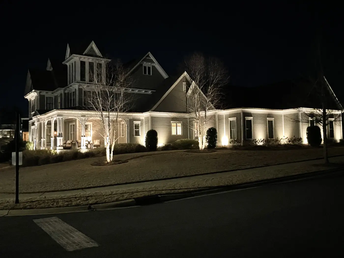Victorian home full uplighting Birmingham Alabama