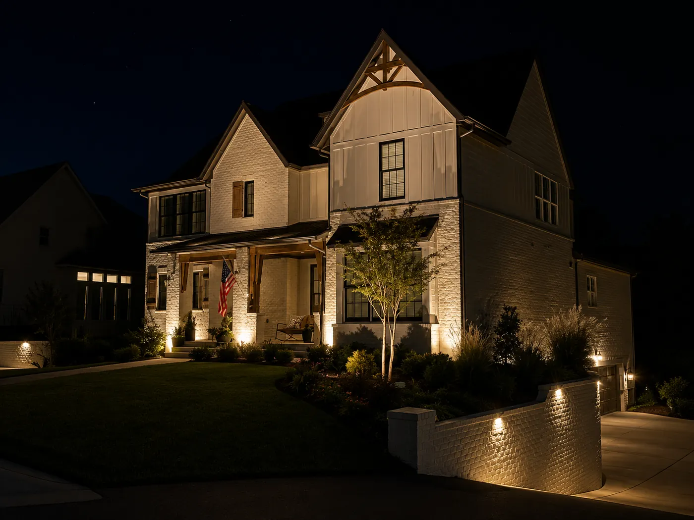 Board and batten home landscape lighting Birmingham Alabama
