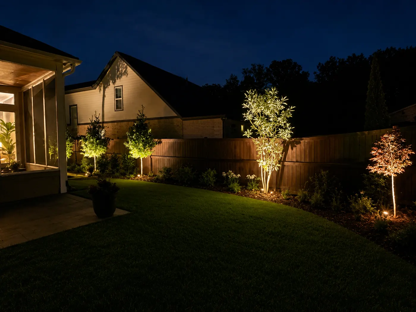 Backyard tree uplighting Birmingham Alabama